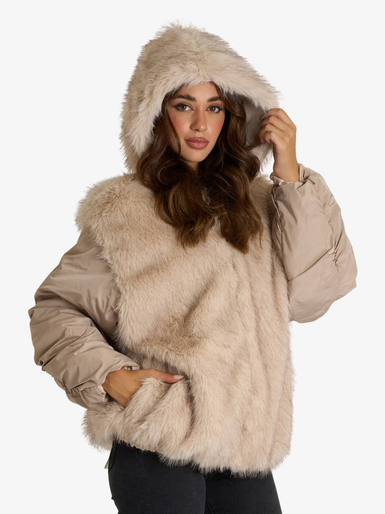 VICOLO capospalla con pelliccia donna beige