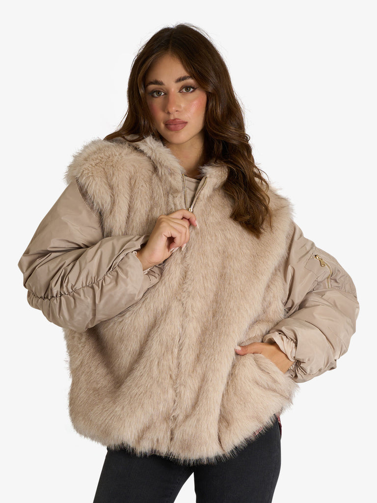 VICOLO capospalla con pelliccia donna beige