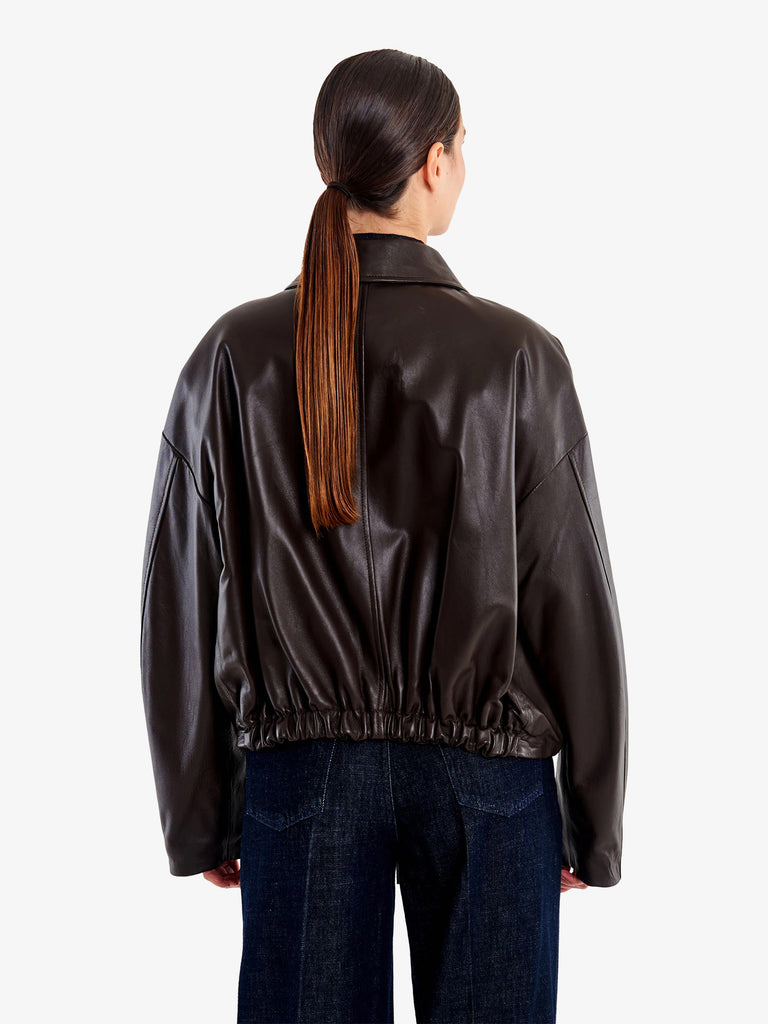 VICOLO giubbotto bomber in vera pelle donna marrone pelle