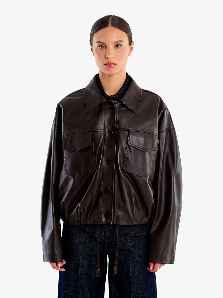 VICOLO giubbotto bomber in vera pelle donna marrone pelle