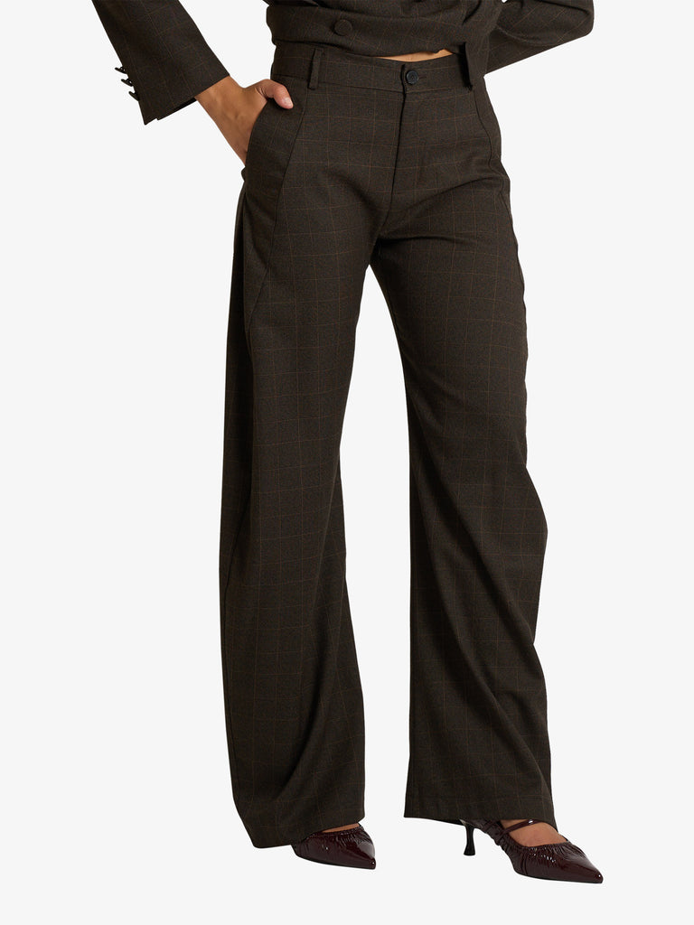 VICOLO pantalone a quadri donna marrone