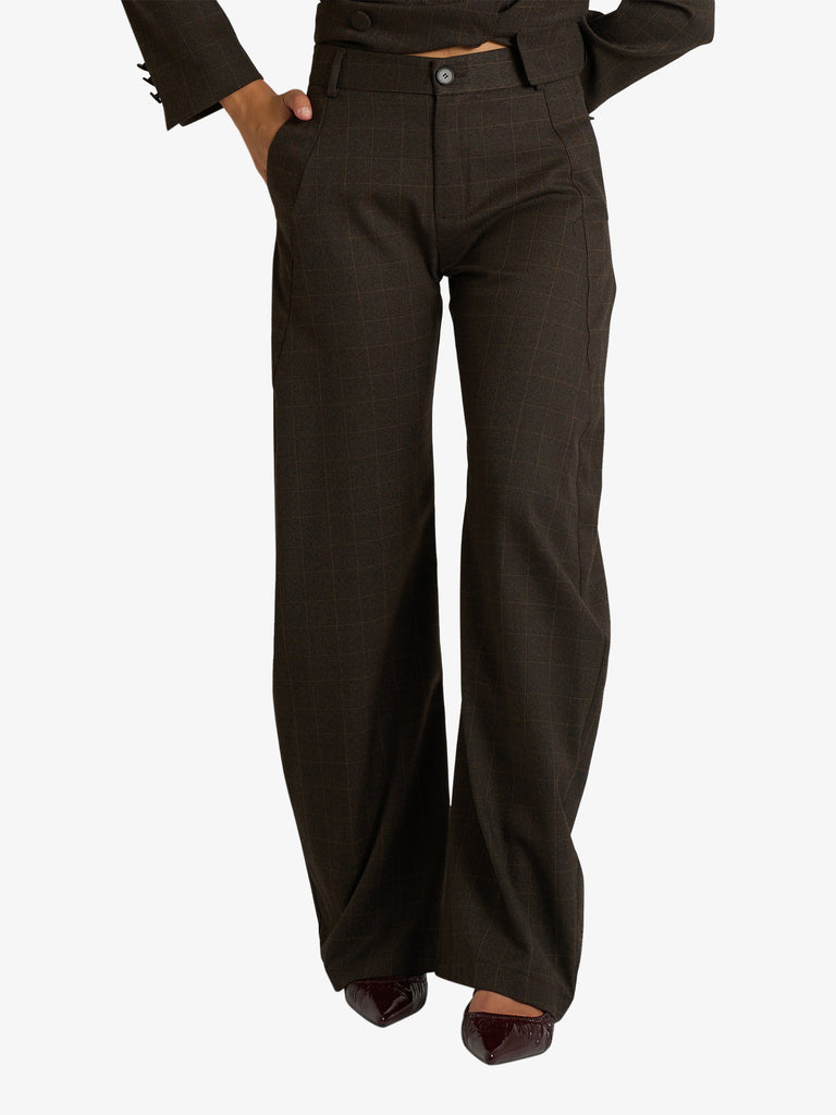 VICOLO pantalone a quadri donna marrone