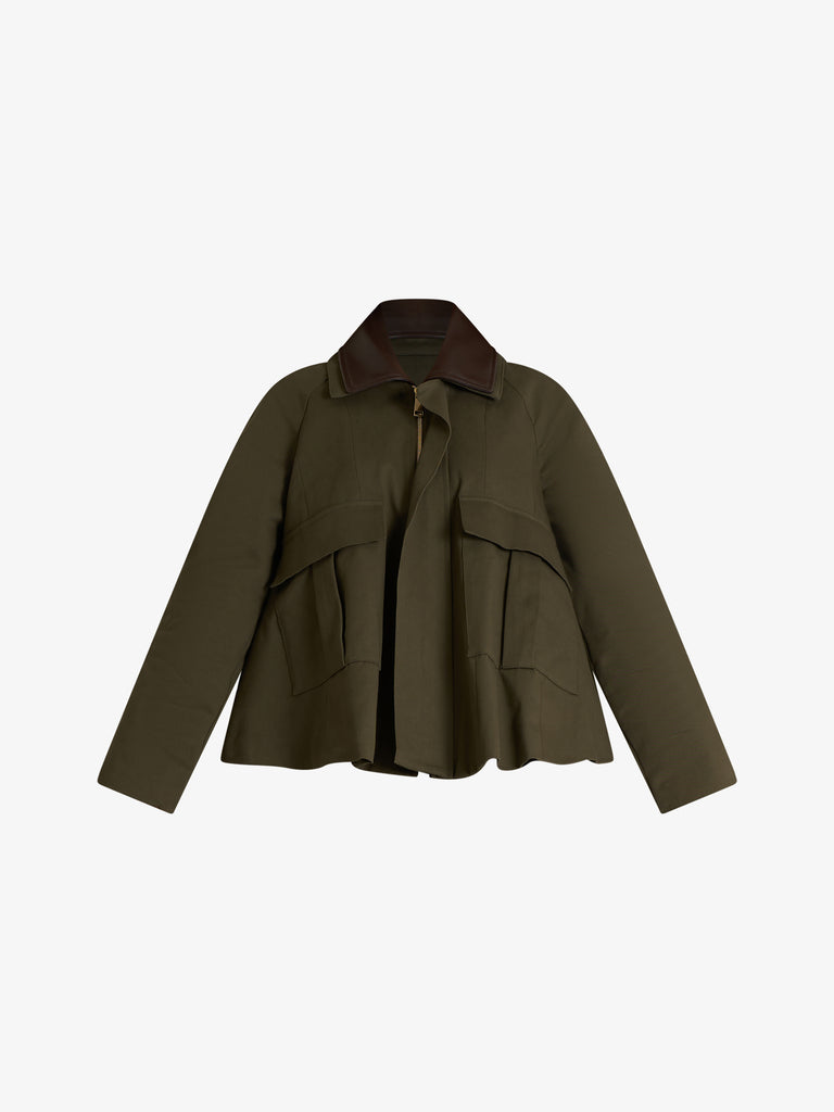 VICOLO blazer army colletto in ecopelle donna verde
