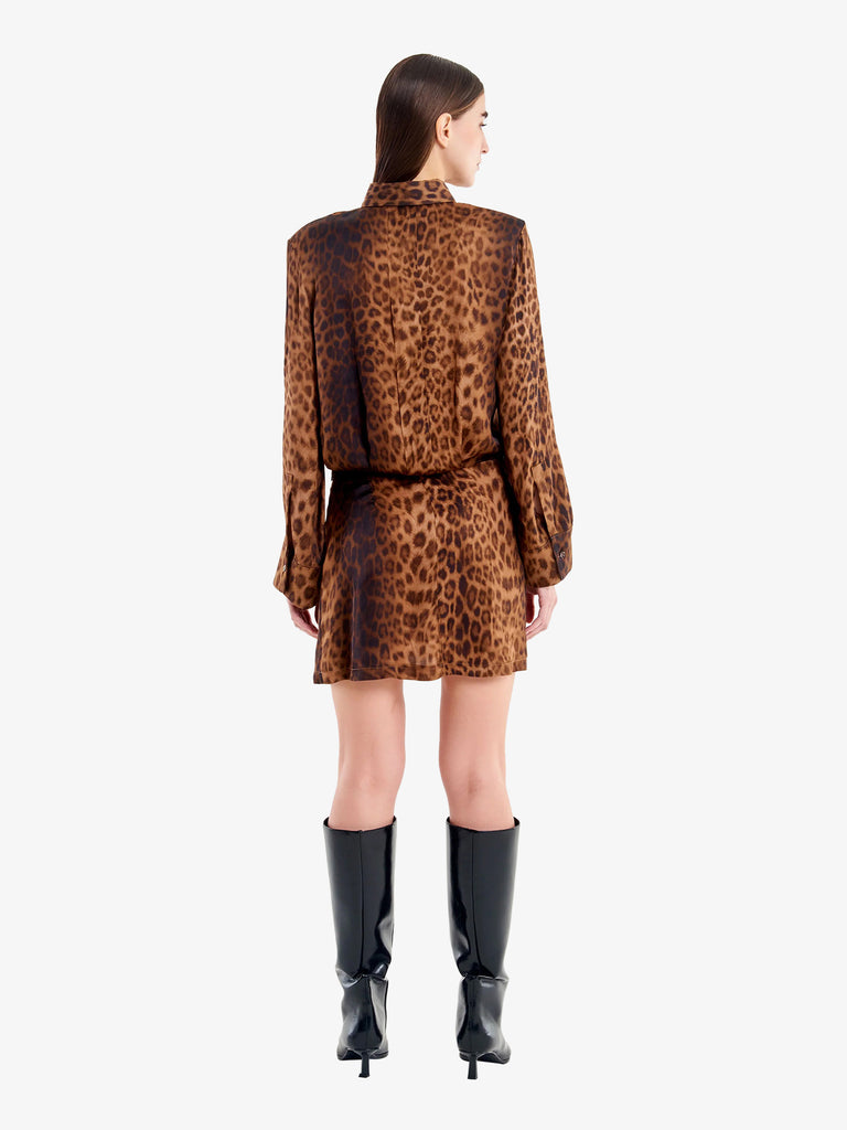 VICOLO abito corto animalier con maxi spalle donna marrone