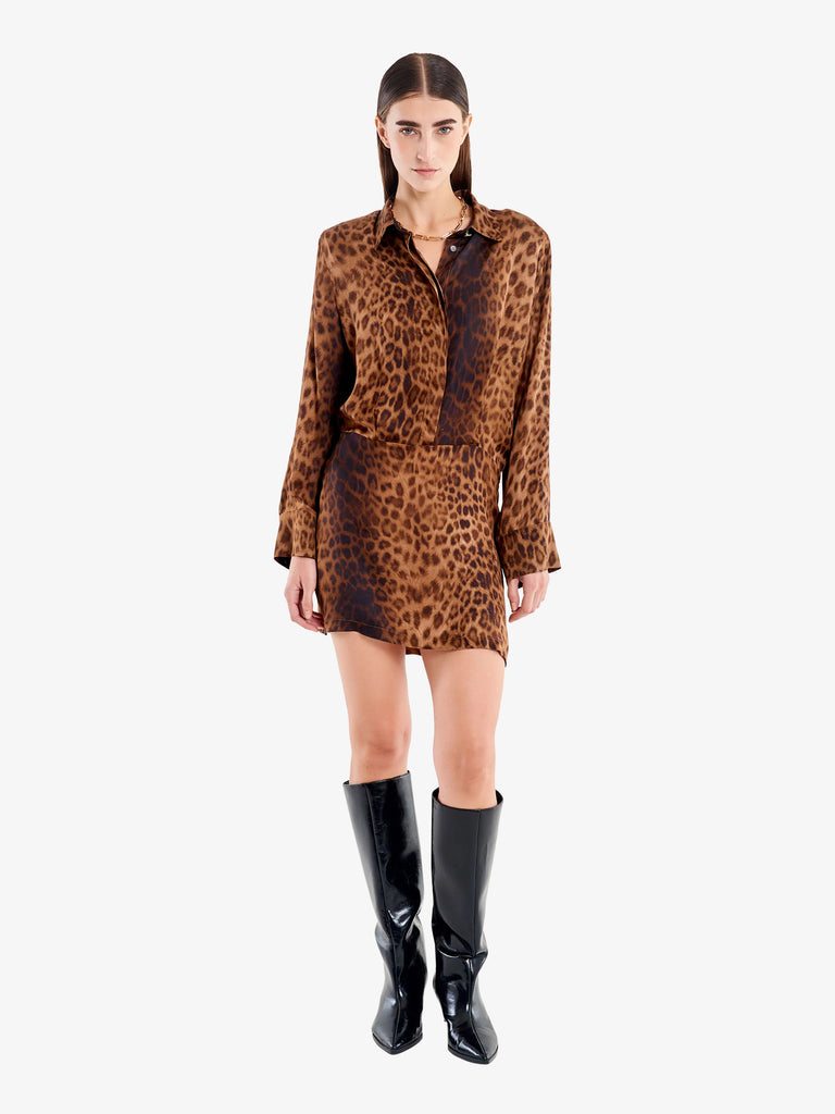 VICOLO abito corto animalier con maxi spalle donna marrone