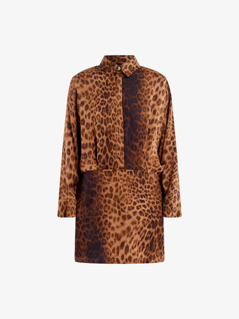 VICOLO abito corto animalier con maxi spalle donna marrone