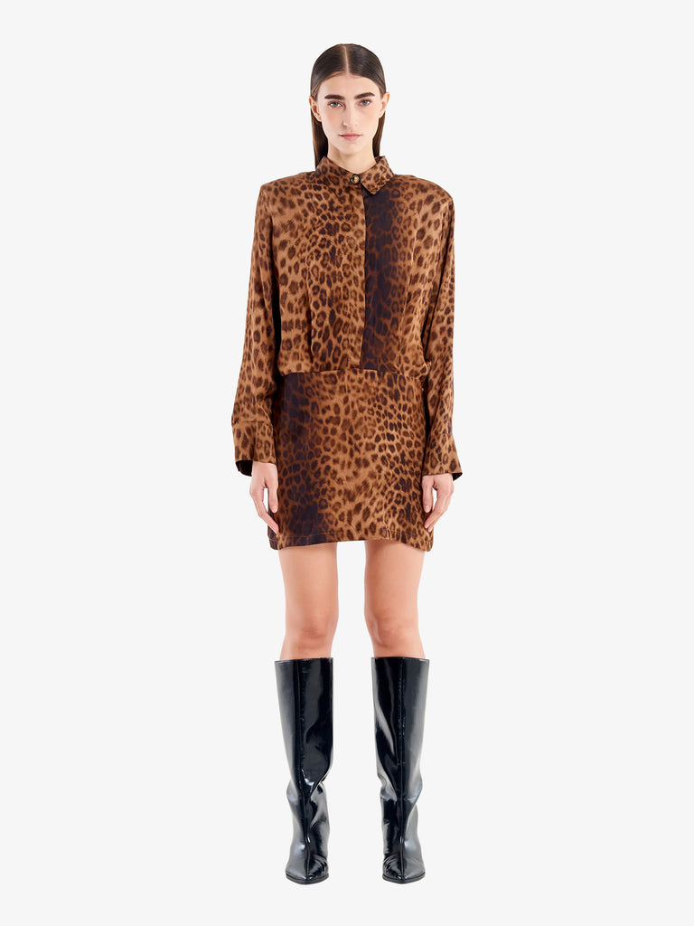 VICOLO abito corto animalier con maxi spalle donna marrone