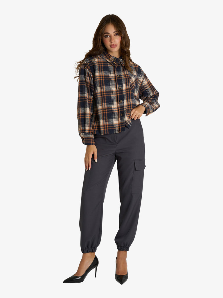 VICOLO pantalone cargo con tasconi donna grigio