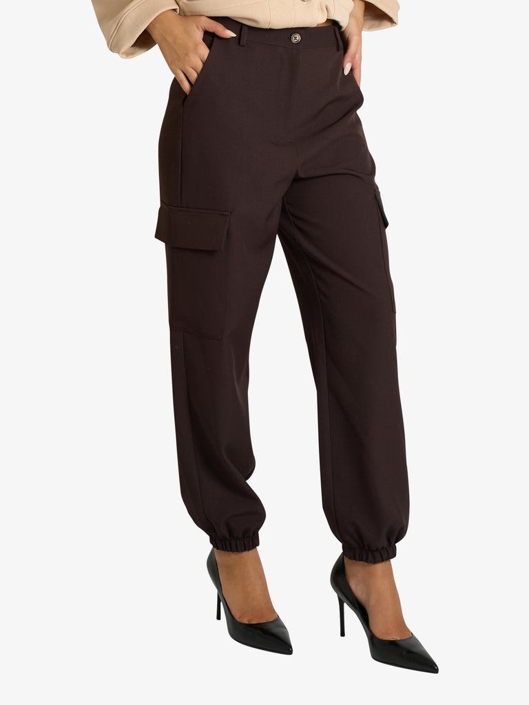 VICOLO pantalone cargo con tasconi donna marrone