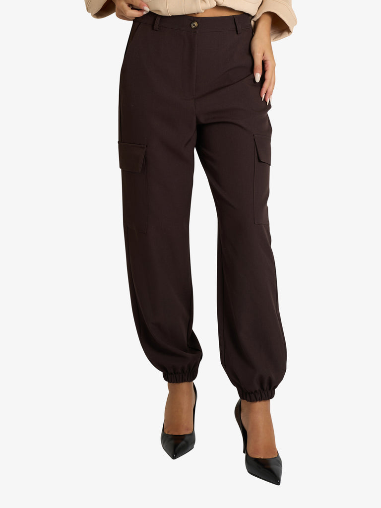 VICOLO pantalone cargo con tasconi donna marrone