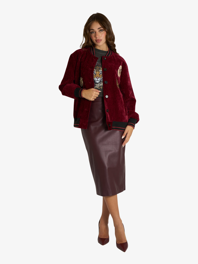 VICOLO gonna midi in ecopelle donna bordeaux