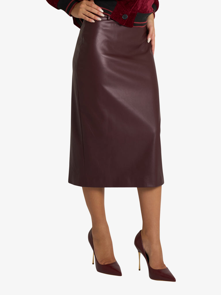 VICOLO gonna midi in ecopelle donna bordeaux