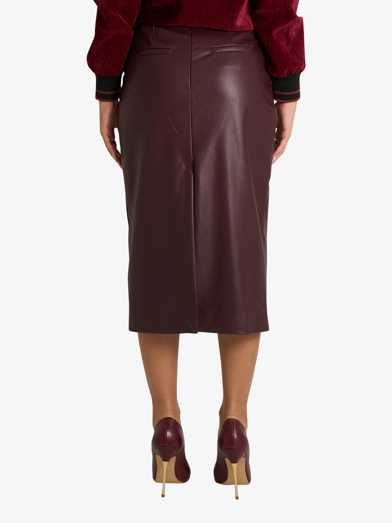 VICOLO gonna midi in ecopelle donna bordeaux