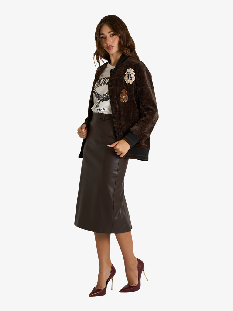 VICOLO gonna midi in ecopelle donna marrone