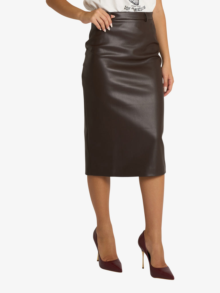 VICOLO gonna midi in ecopelle donna marrone