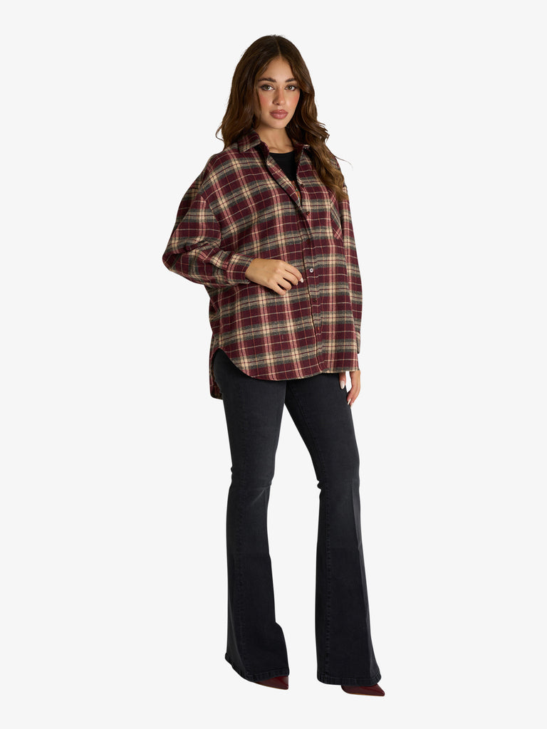 VICOLO camicia a quadri donna bordeaux cotone