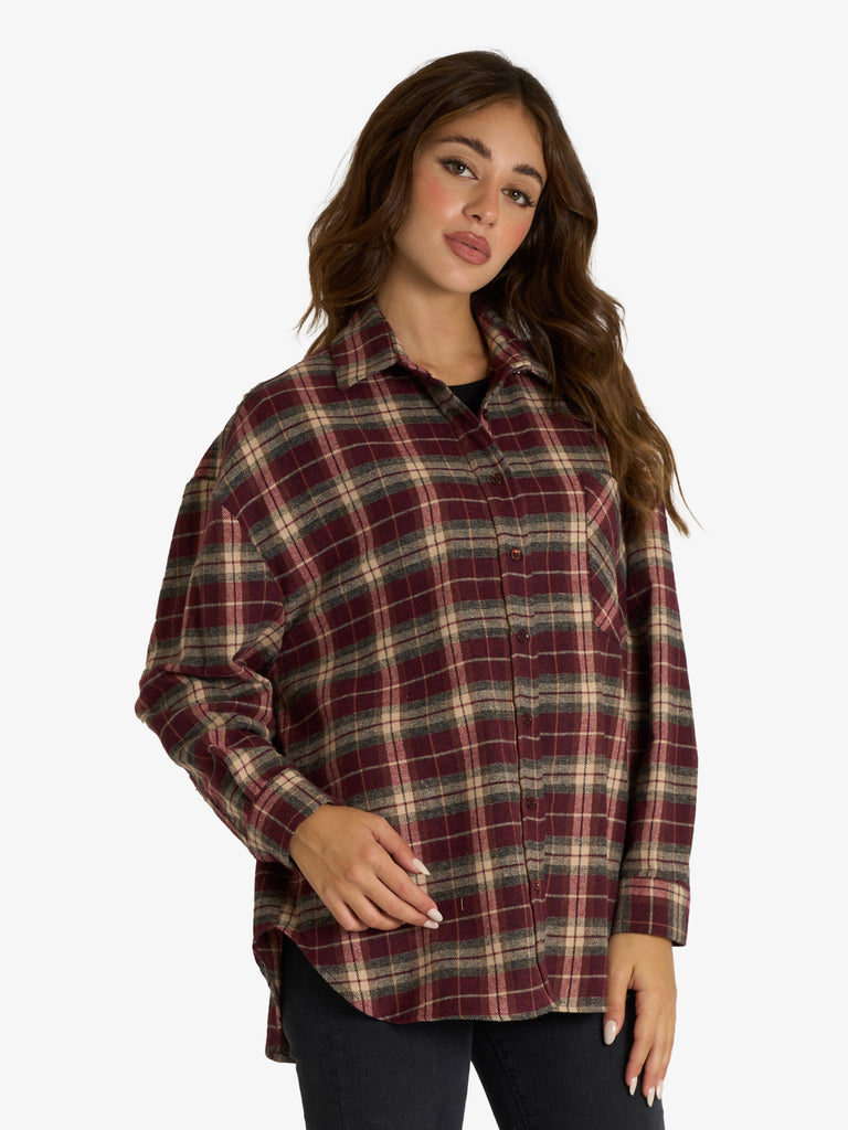 VICOLO camicia a quadri donna bordeaux cotone