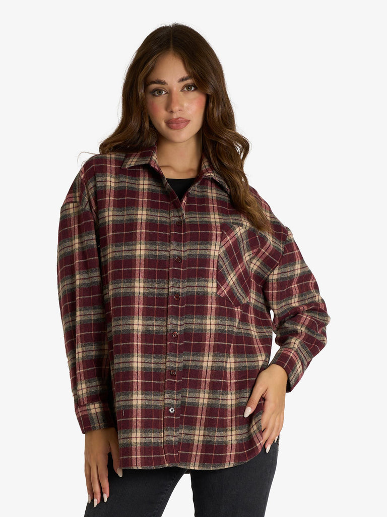 VICOLO camicia a quadri donna bordeaux cotone