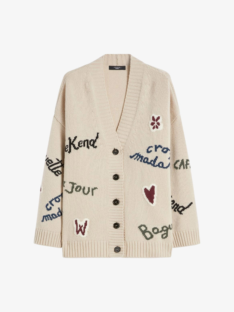 WEEKEND MAXMARA cardigan belgio over in filato donna panna lana
