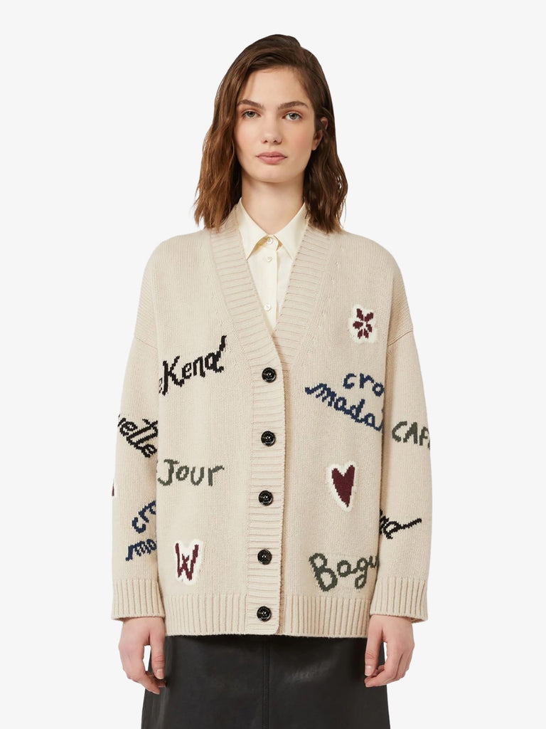 WEEKEND MAXMARA cardigan belgio over in filato donna panna lana