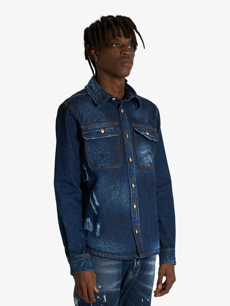 YES LONDON camicia xcm7217 con doppia tasca uomo denim