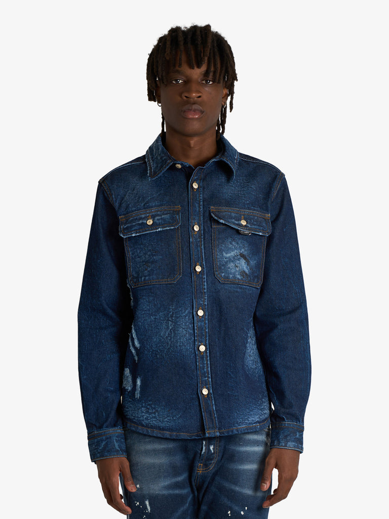 YES LONDON camicia xcm7217 con doppia tasca uomo denim