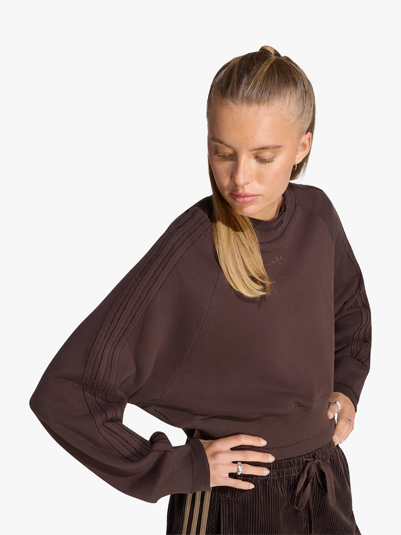 ADIDAS Women's Brown Winterized Double Crew-Neck Sweatshirt