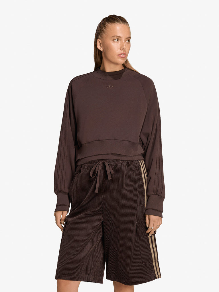 トップス  Originals ADIDAS Women's Brown Winterized Double Crew-Neck Sweatshirt
