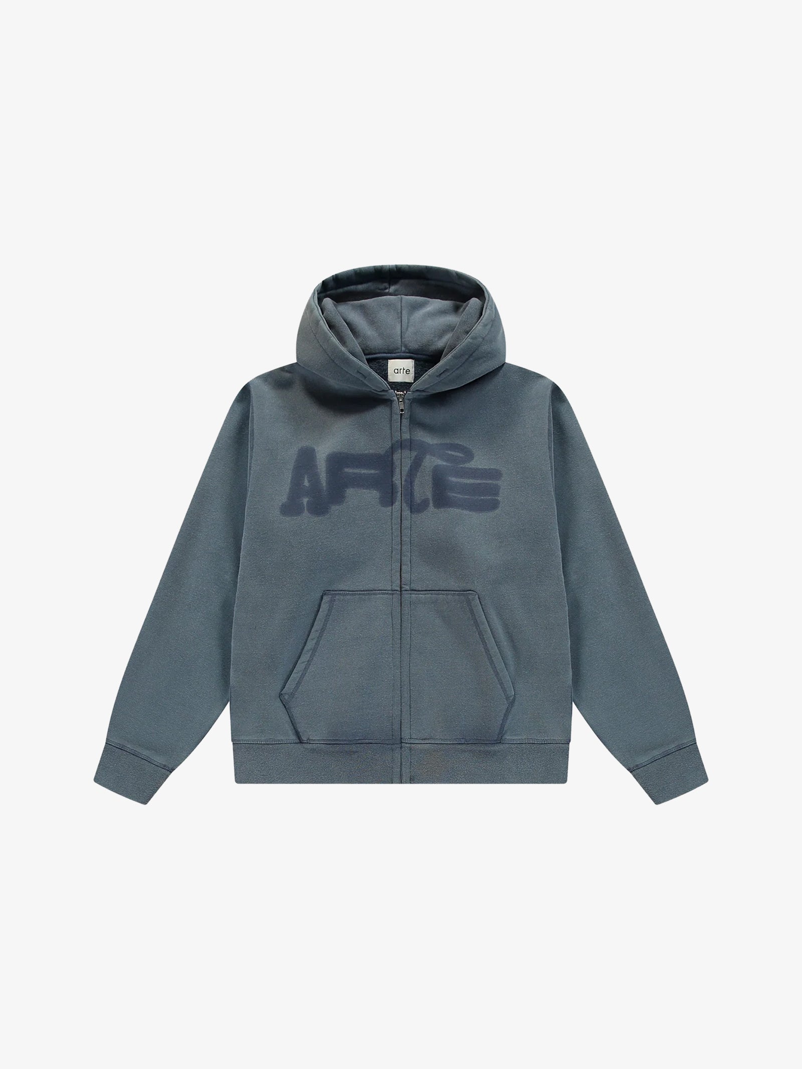ARTE ANTWERP Men's Blue Sunfade Zip-Up Hoodie with Stencil Print