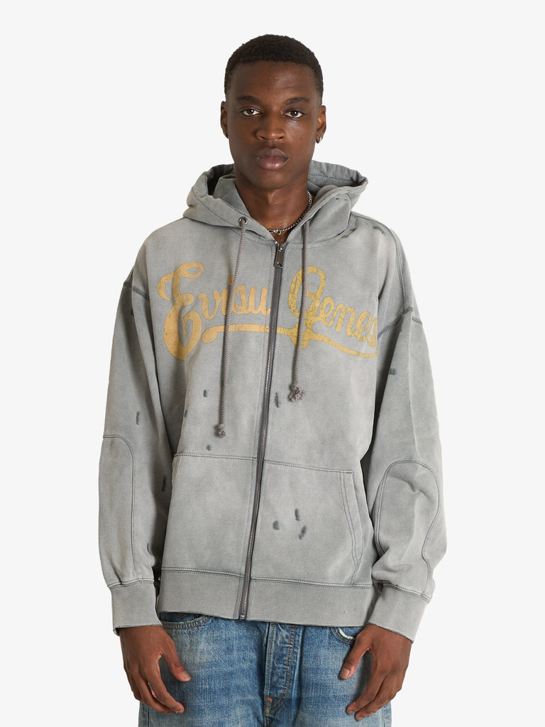 EVISU Men's Gray Genes Logo Zip-Up Hoodie