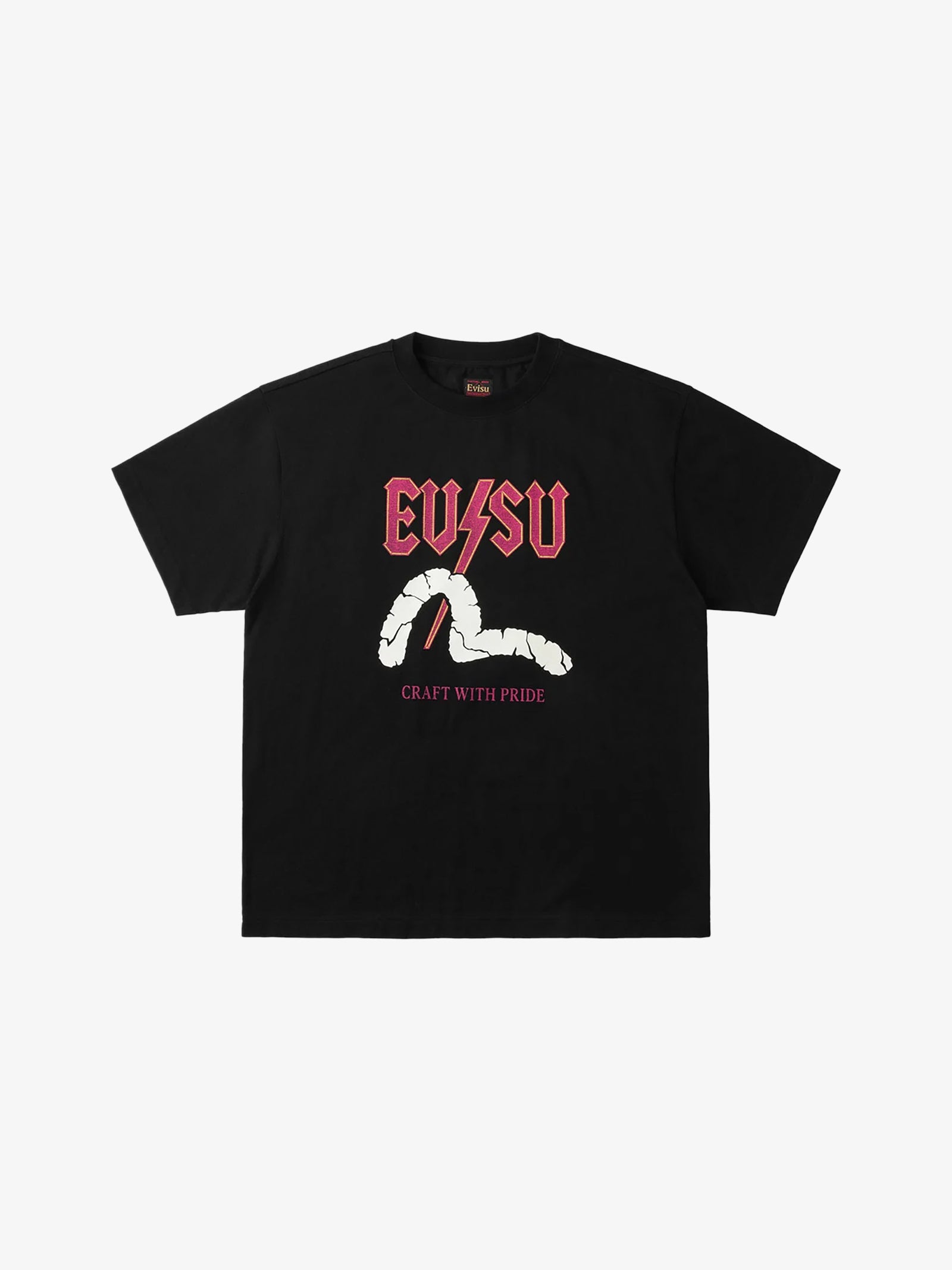EVISU Men's Black T-Shirt with Lightning Seagull Graphic Print