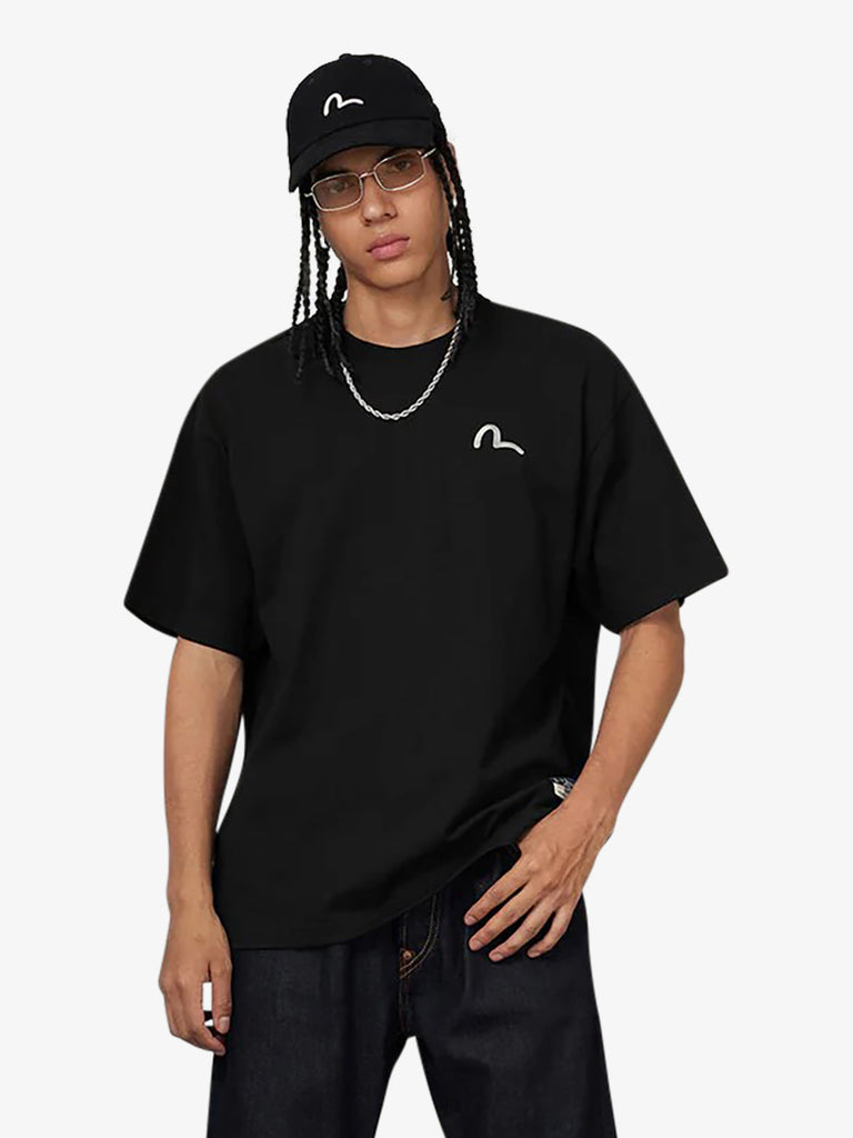 EVISU Men's Small Black T-Shirt with Seagull Embroidery