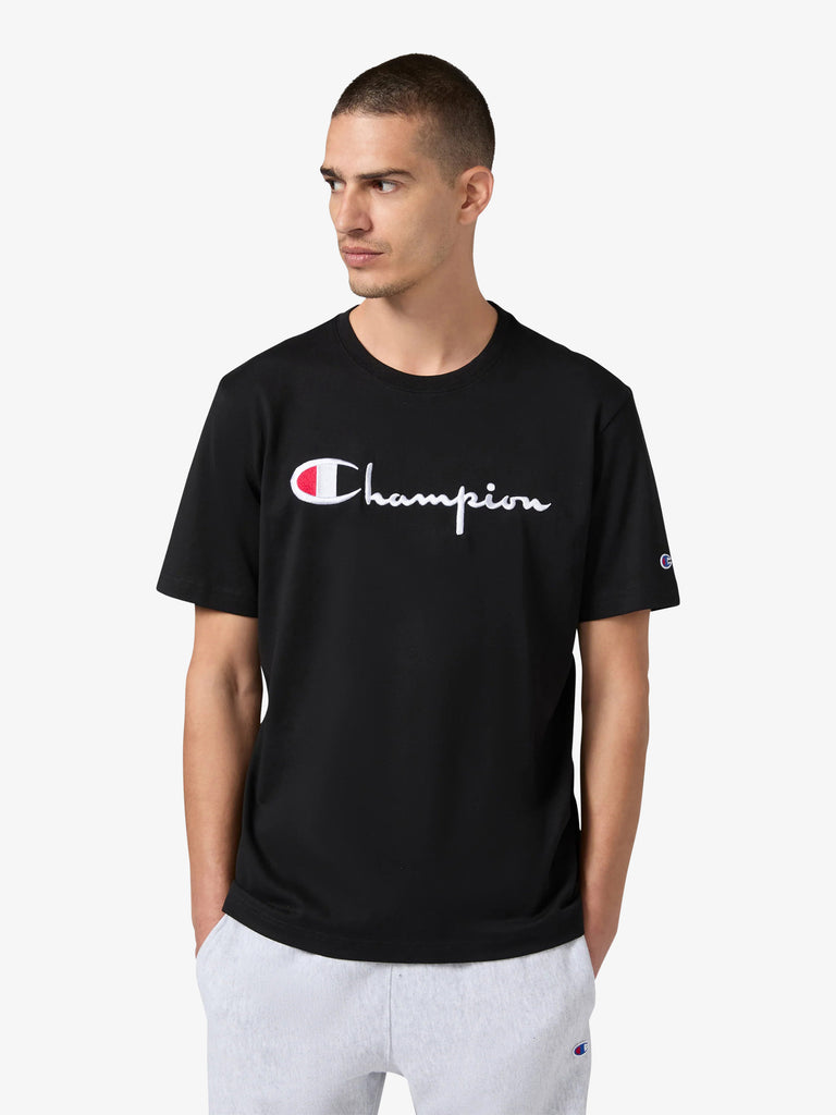 CHAMPION black cotton men's reverse weave t-shirt