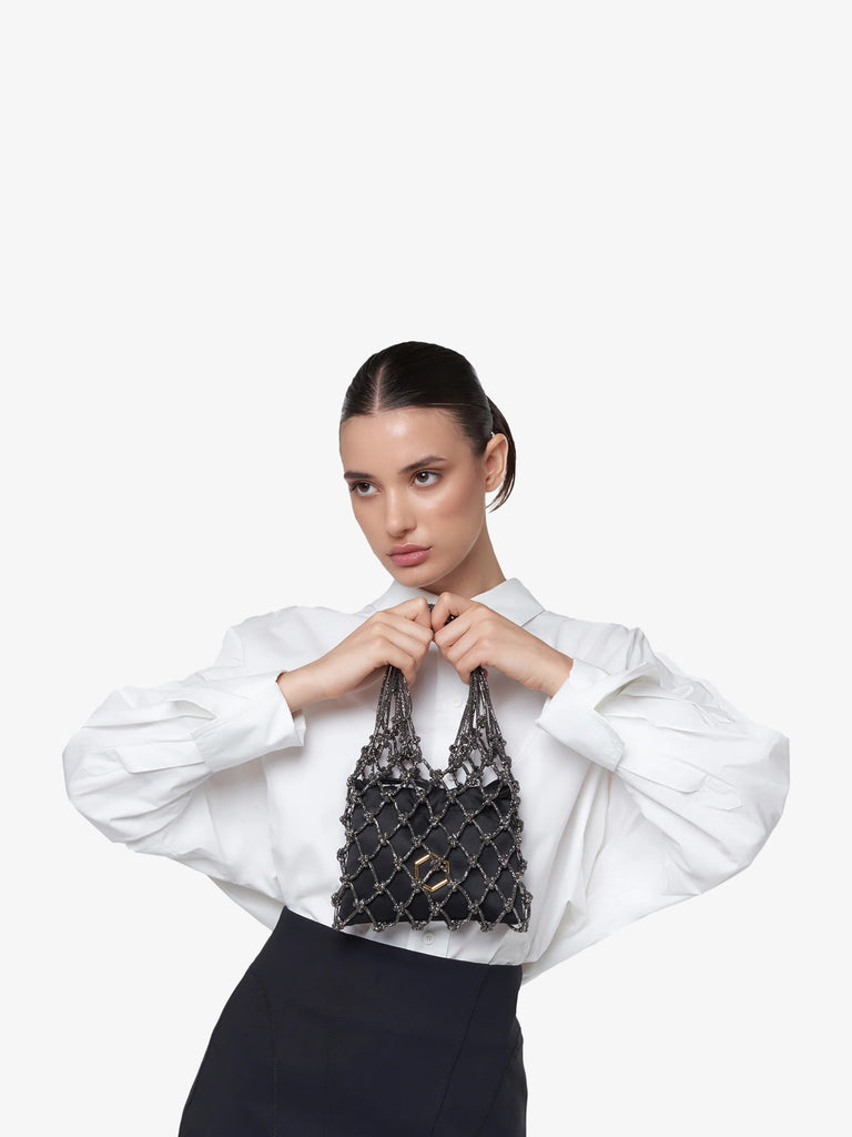HIBOURAMA borsa a mano donna carrie mini gioiello a rete