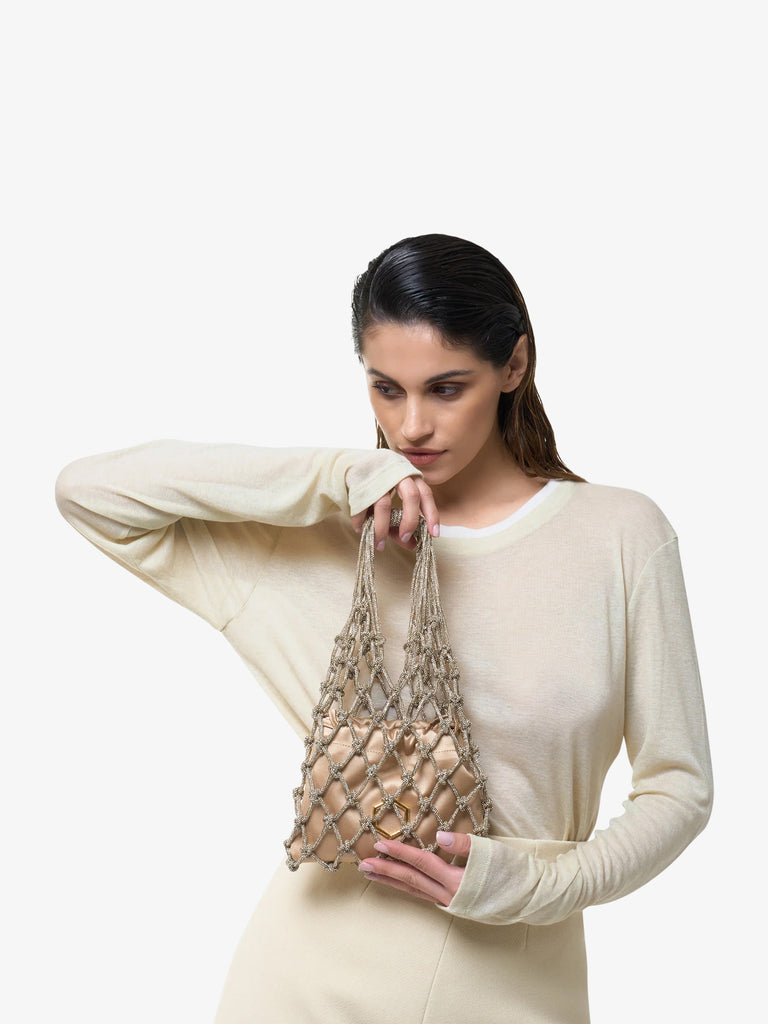 HIBOURAMA borsa a mano donna carrie mini gioiello a rete