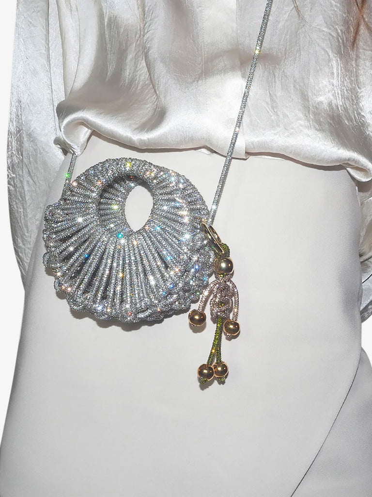 HIBOURAMA borsa a spalla donna Jaya Mini gioiello tempestata di cristalli argento