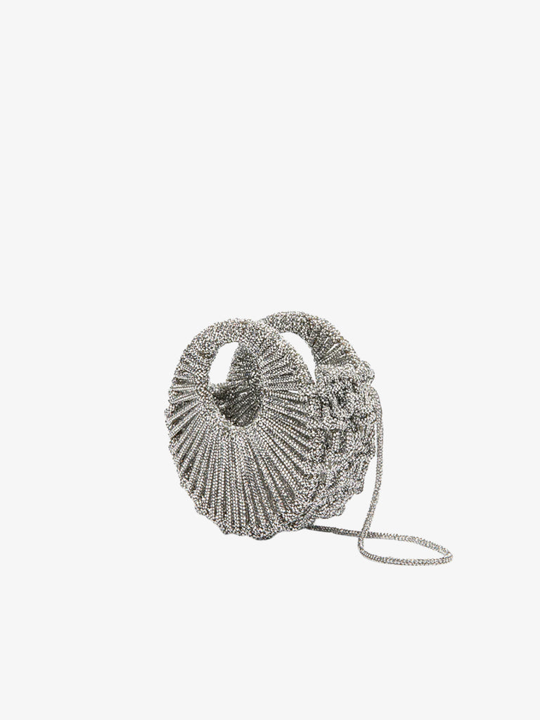 HIBOURAMA borsa a spalla donna Jaya Mini gioiello tempestata di cristalli argento