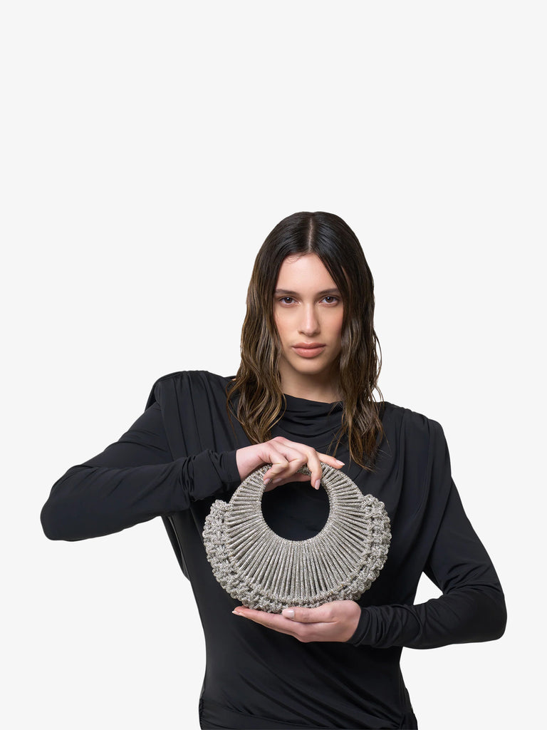 HIBOURAMA borsa a mano donna Jaya gioiello tempestata di cristalli argento