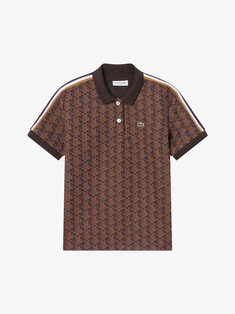 LACOSTE polo classica in jacquard con monogramma donna marrone