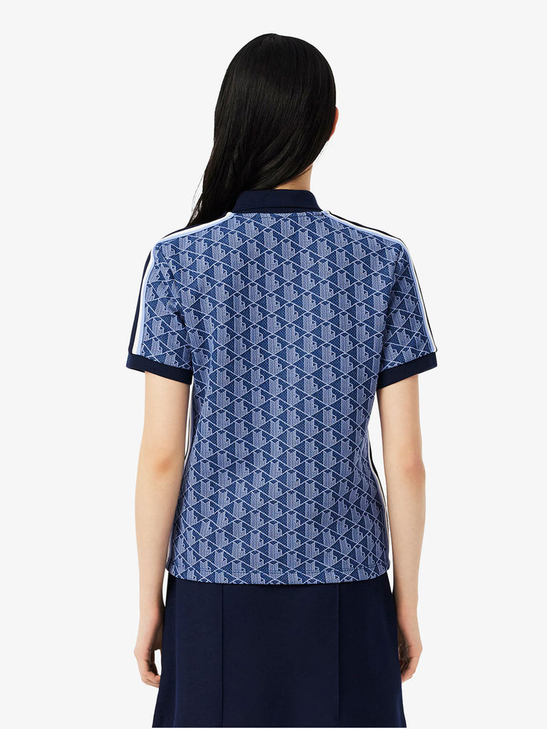 LACOSTE polo classica in jacquard con monogramma donna blu