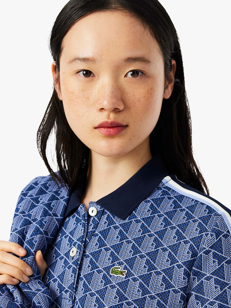 LACOSTE polo classica in jacquard con monogramma donna blu