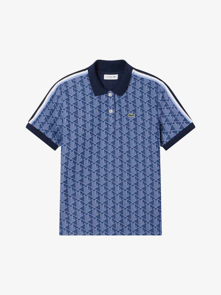 LACOSTE polo classica in jacquard con monogramma donna blu
