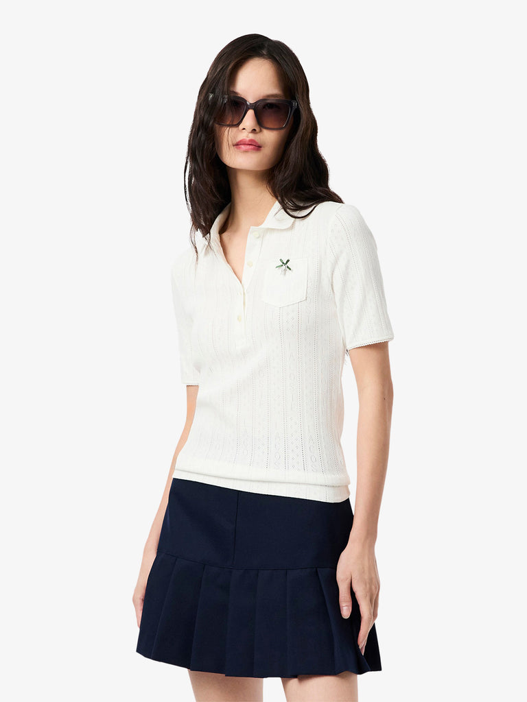 LACOSTE polo pointelle brandizzata l.12 donna bianco cotone