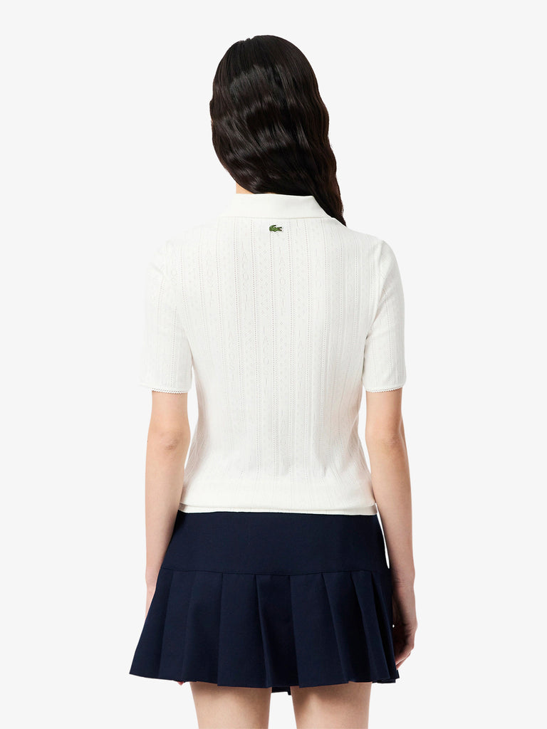 LACOSTE polo pointelle brandizzata l.12 donna bianco cotone
