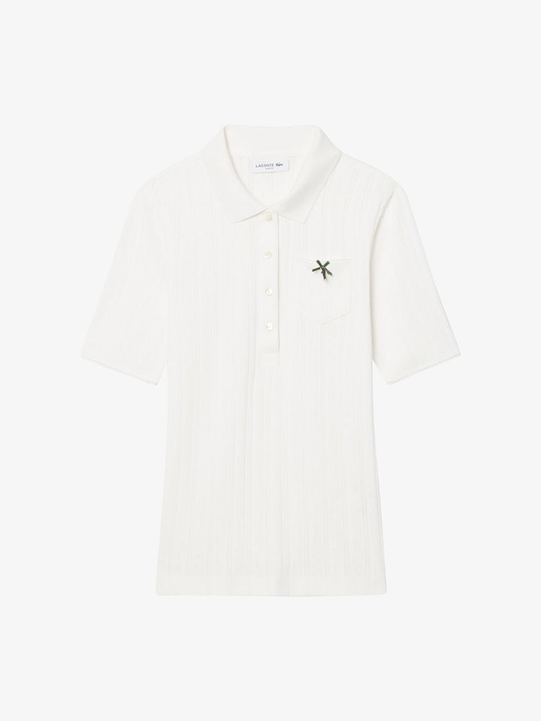 LACOSTE polo pointelle brandizzata l.12 donna bianco cotone