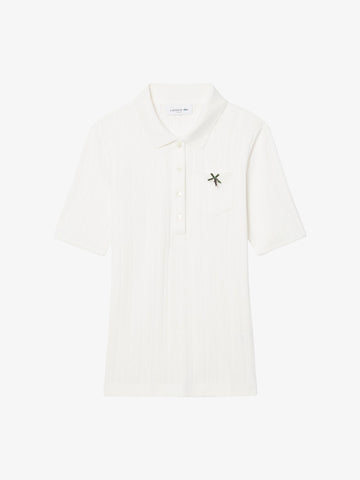 LACOSTE polo pointelle brandizzata l.12 donna bianco cotone