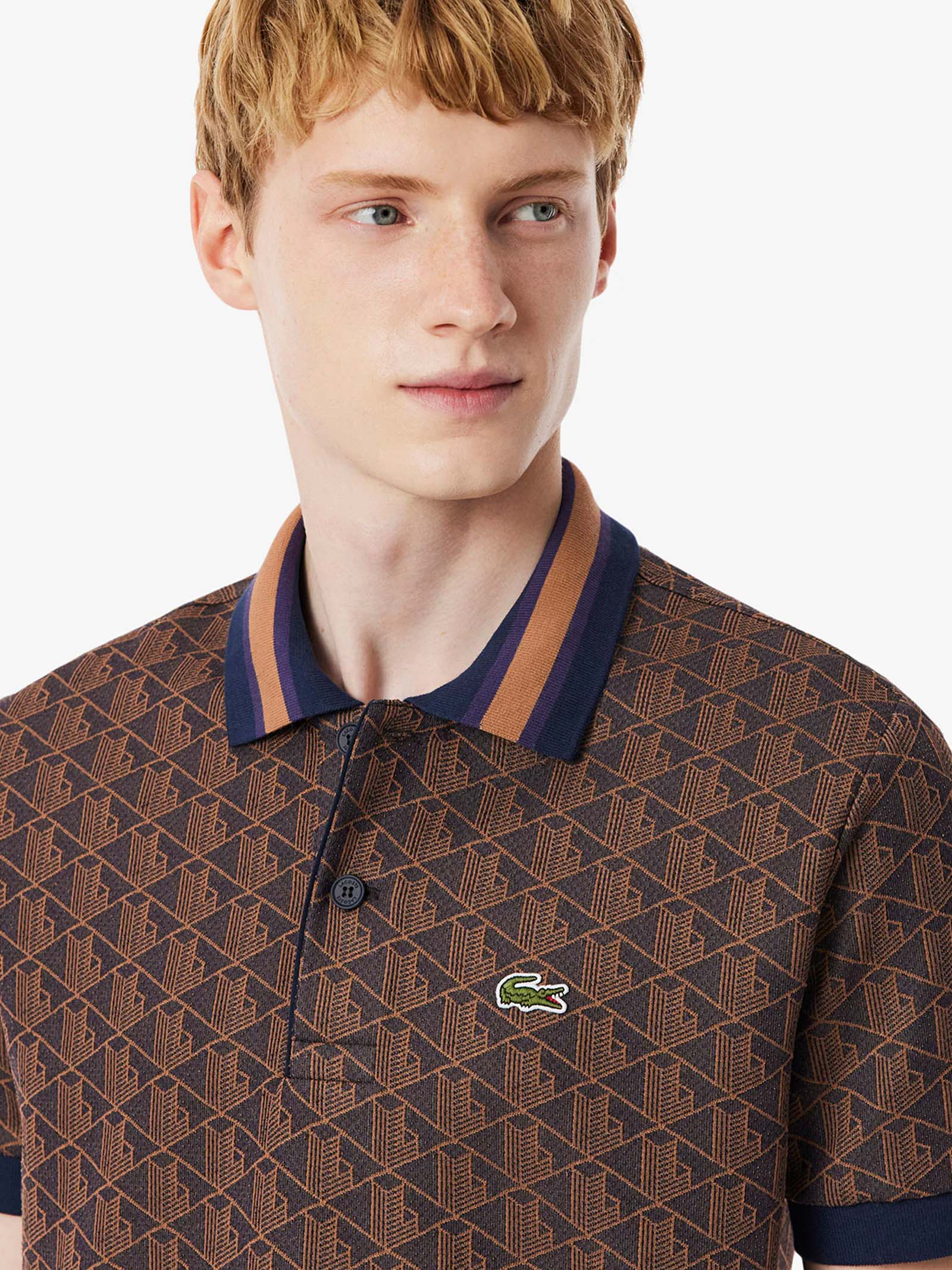 LACOSTE Classic jacquard monogrammed polo shirt for men brown