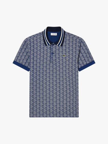 LACOSTE Polo monogramma con colletto a contrasto DH1417 uomo blu