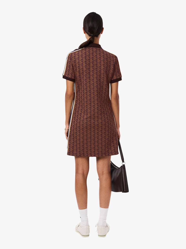 LACOSTE abito corto polo in jacquard con monogramma donna marrone