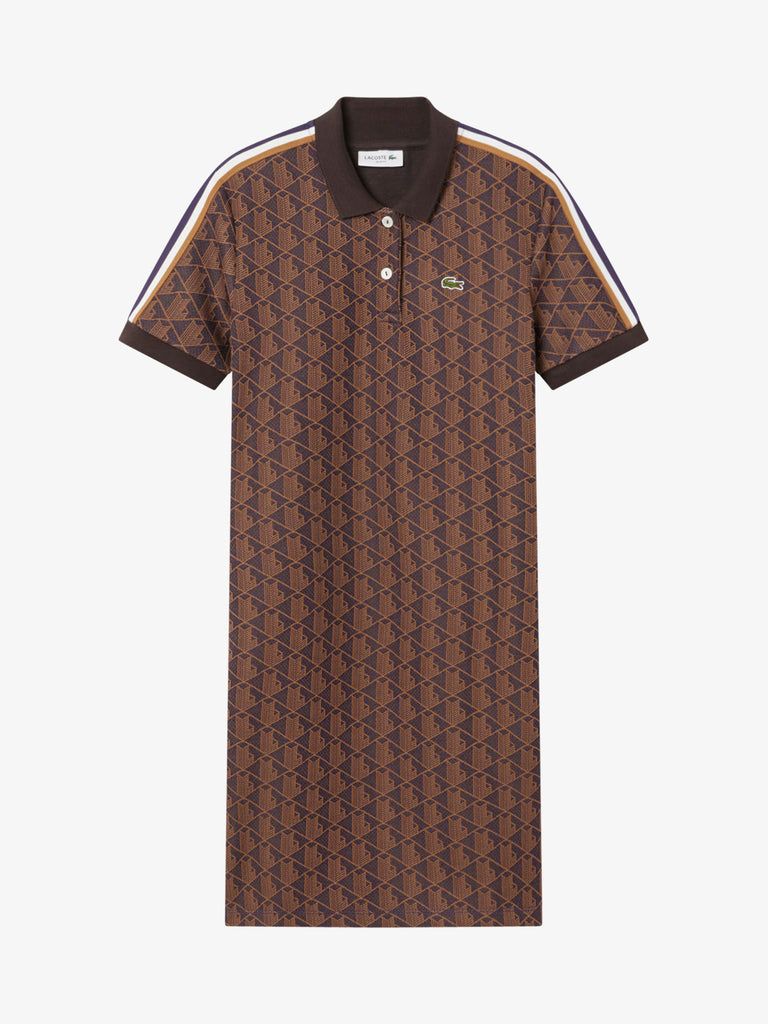 LACOSTE abito corto polo in jacquard con monogramma donna marrone